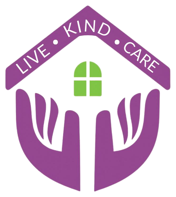 Live Kind Care logo — two hands holding a home